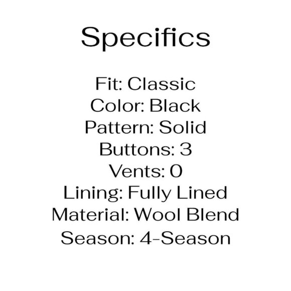 Jones New York 40L Black Solid 3-Button Sport Coat Blazer Jacket B781 - Picture 4 of 11